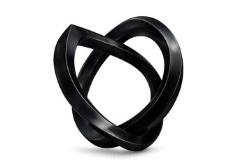 Poster - 3d rendering of a black abstract intertwined shape forming a heart, isolated on transparent background with subtle shadow
