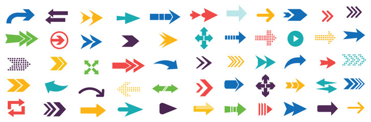 Poster - Colorful arrow icon. Arrow. Arrow icon. Mega set of vector arrows. Black vector arrows collection. Cursor. Arrow vector icon. Modern simple arrows.