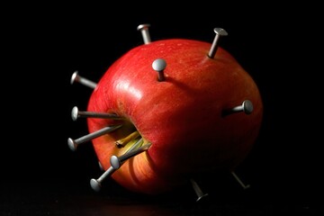 Poster - Apple pierced with nails.