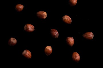 Poster - Nine nuts in a circle on black background.