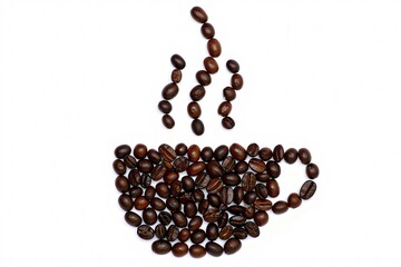 Poster - Coffee beans in the shape of a coffee cup, with steam coming out of it.