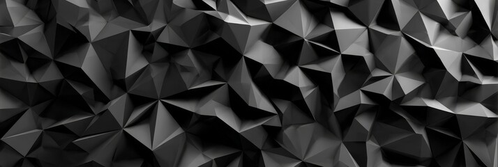 Poster - Abstract 3D Black Polygonal Texture - Dark, geometric, 3D background. Symbolizes: power, mystery, technology, depth, structure