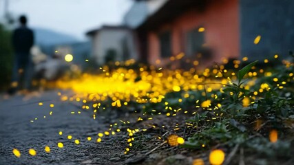 nocturnal illumination glowing insects against blurred background