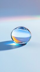 Poster - clear glass surface. reflects light and colors on a smooth sphere The background features soft pastel hues, creating a serene atmosphere