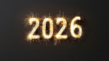 Poster - backdrop up new year's eve 2026 Light a dazzling display of golden sparks forming the year against a dark with