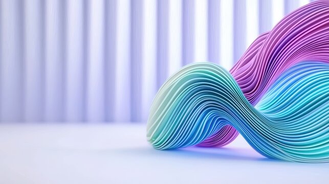 Abstract Colorful 3D Render of Swirling Shapes in Teal, Pink and White