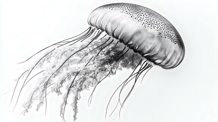 Wall Mural - a stunning black and white illustration of a jellyfish, showcasing its delicate tentacles and smooth