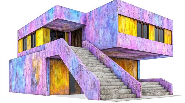 Abstract Watercolor House Model with Grey Staircase