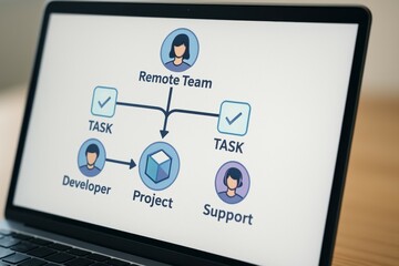 Poster - Remote Team Collaboration Flowchart for Project Management with Task Assignment Visuals