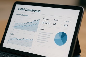 Poster - Business CRM Dashboard Displaying Sales Performance and Revenue Insights on Tablet Screen