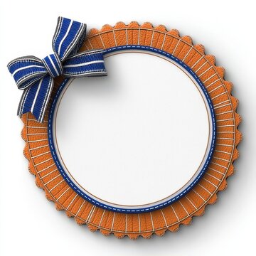 Blank Orange and Blue Striped Ribbon Bow on Circular Frame