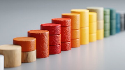 Aufkleber - Vibrant row of colorful wooden blocks displaying a simple yet engaging arrangement for educational play and creativity