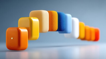 Poster - Assorted colorful sponges organized neatly for diverse cleaning tasks and creative projects in a bright and cheerful display