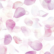 © Елена  Барская - A beautiful seamless pattern of scattered pink and purple flower petals on a white background.