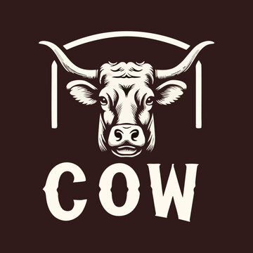 Cow Head vintage badge logo icon design