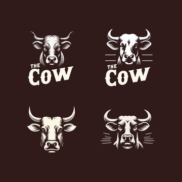 Cow Head vintage badge logo icon design