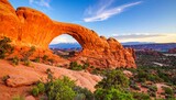 Evening light over North Window with Turret Arch in the distance, Arches National Par