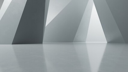 Fototapete - Abstract architectural space with empty concrete floor, Geometric in dark sci-fi interior design, 3d rendering background