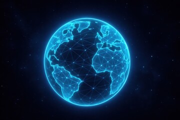 Poster - Digital globe glows with interconnected networks showcasing global data flow and technology advancements