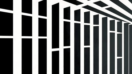 Wall Mural - 3d brutalism grid illustration, monochromatic black and white retro poster background. shape illusio