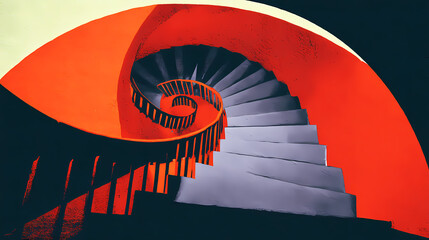 Wall Mural - wide-angle shot of an artistic spiral staircase in a modern building, the geometric lines and curves
