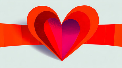 Wall Mural - a beautiful continuous line heart shape border design featuring a realistic paper heart on a white b