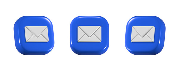 Poster - 3d mail icon on blue cube three points of view isolated on transparent background