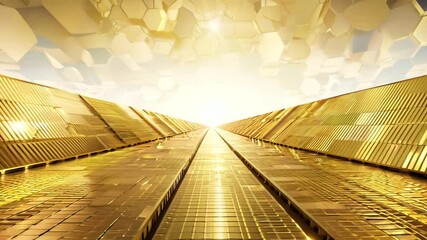 Aufkleber - golden pathway of light hexagonal patterns reflecting luxury, prosperity, and success, shining with 