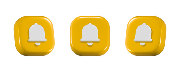 Poster - 3D bell notification on yellow cube three points of view isolated on transparent background
