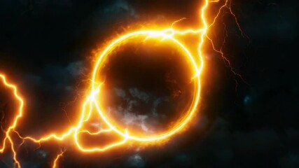 Poster - Dynamic and Glowing Circular Energy Pattern with Electric Effects on Dark Background 4k video footage