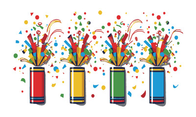 Poster - A set of four festive party poppers in a modern flat vector style, easily scalable and editable.