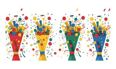 Poster - A set of four festive party poppers in a modern flat vector style, easily scalable and editable.