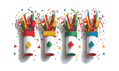 Poster - A set of four festive party poppers in a modern flat vector style, easily scalable and editable.