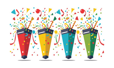 Poster - A set of four festive party poppers in a modern flat vector style, easily scalable and editable.