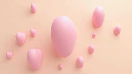 Poster - A collection of pink hearts in various sizes on a soft peach background. The hearts are smooth and glossy, creating a playful and romantic atmosphere.