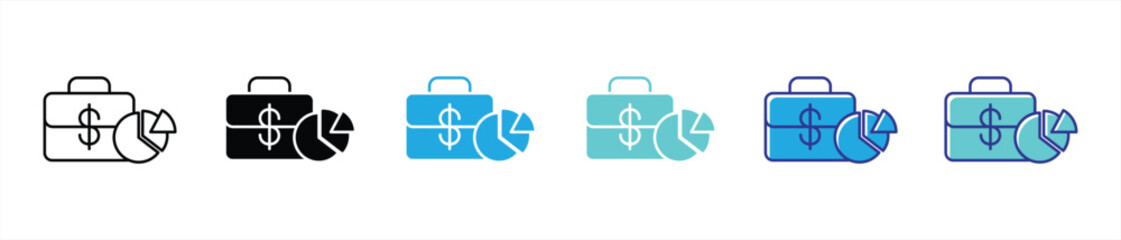 Poster - portfolio icon set. empowering financial management, market analysis thin line and color style icon 