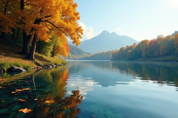 Wall Mural - Calm water reflecting trees, ripples near shore, landscape, surface