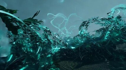 Poster - Abstract Green Organic Structures with Luminous Accents, 4K.