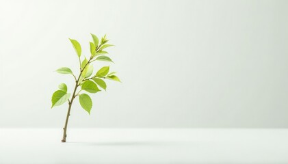 Single, delicate sapling against pure white backdrop, earth, botany