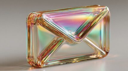 3d glass holographic email envelope icon rendered with a sleek, transparent look on a softly blurred