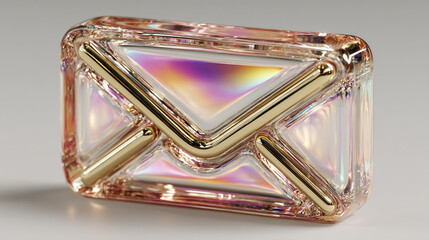 3d glass holographic email envelope icon rendered with a sleek, transparent look on a softly blurred