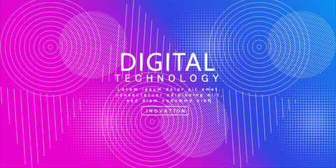 Wall Mural - Digital technology banner pink blue background concept with technology line light effects, abstract tech, illustration vector for graphic design