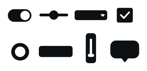 Ui element icons set in silhouette style – simple, minimalist interface symbols collection