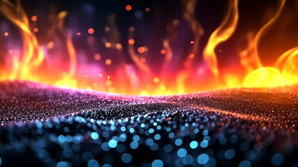 Poster - Fiery flames and sparks on a glittering surface