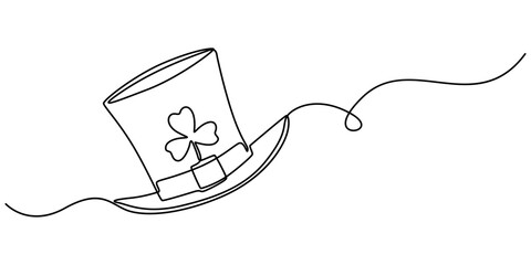 Aufkleber - Continuous one line art drawing leprechaun hat, One line drawing. Continuous line art. Leprechaun hat with clover leaf. Hand drawn minimalistic design for simple logo, icon or emblem for St. Patrick. 