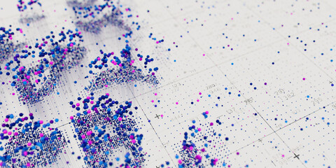 Poster - Abstract data clusters visualization. AI technology neural patterns. Digital information presentation, futuristic graph. 