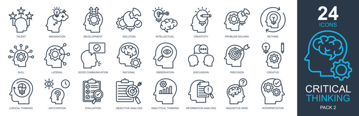 critical thinking icons set vector illustration. containing imagination, intellectual, creativity, d