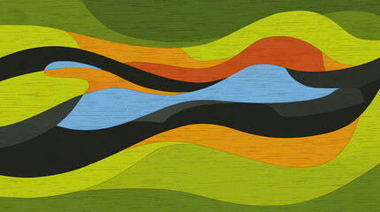 Wall Mural - abstract fluid waves in shades of green, blue, and teal creating a dynamic visual flow of undulating
