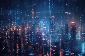 Poster - Exploring digital transformation in tax invoicing with advanced technology and data visualization in a futuristic cityscape setting
