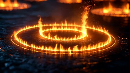 Poster - Fiery circular patterns on a dark surface